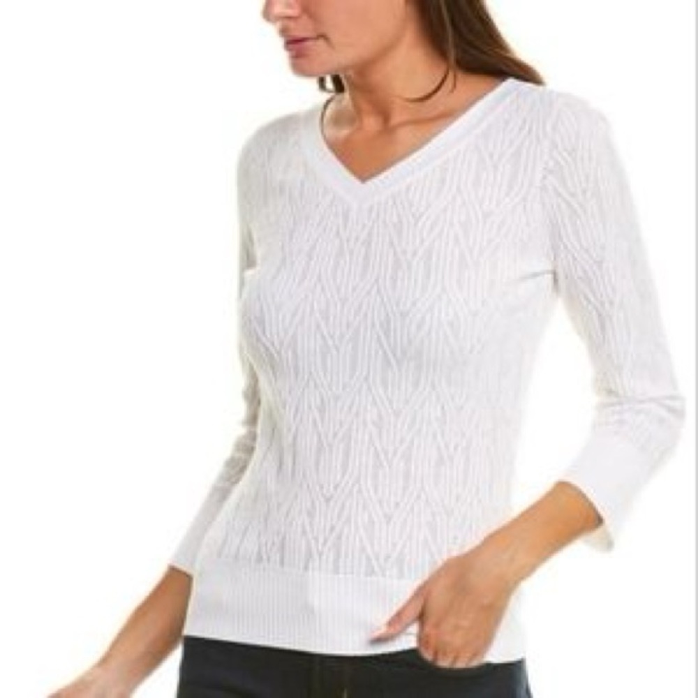 Elie Tahari White Classic Raised Pattern 3/4 Sleeve Sweater Size XS